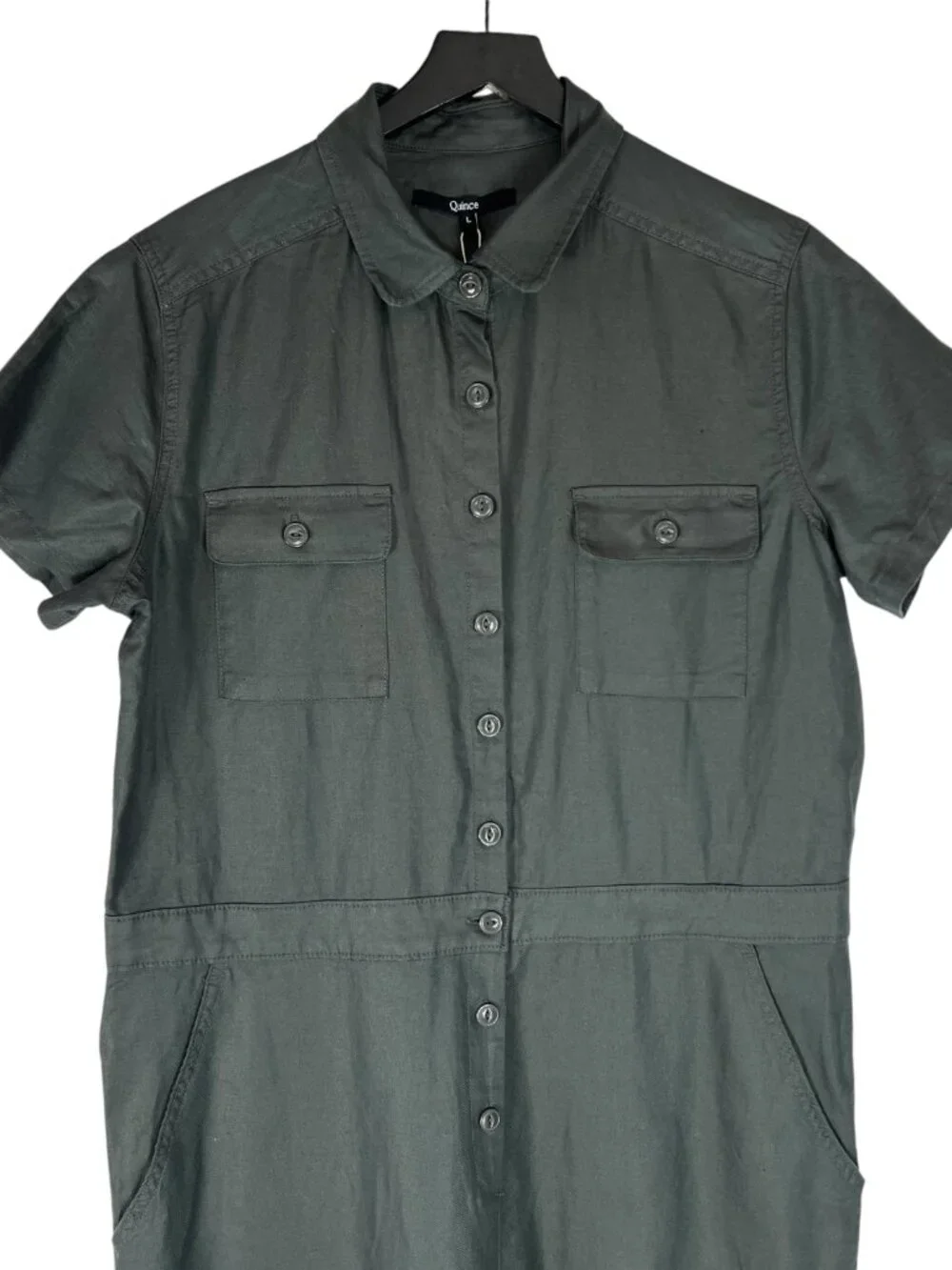 NWT Quince Cotton Linen Twill Short Sleeve Coverall Jumpsuit in Charcoal Size L